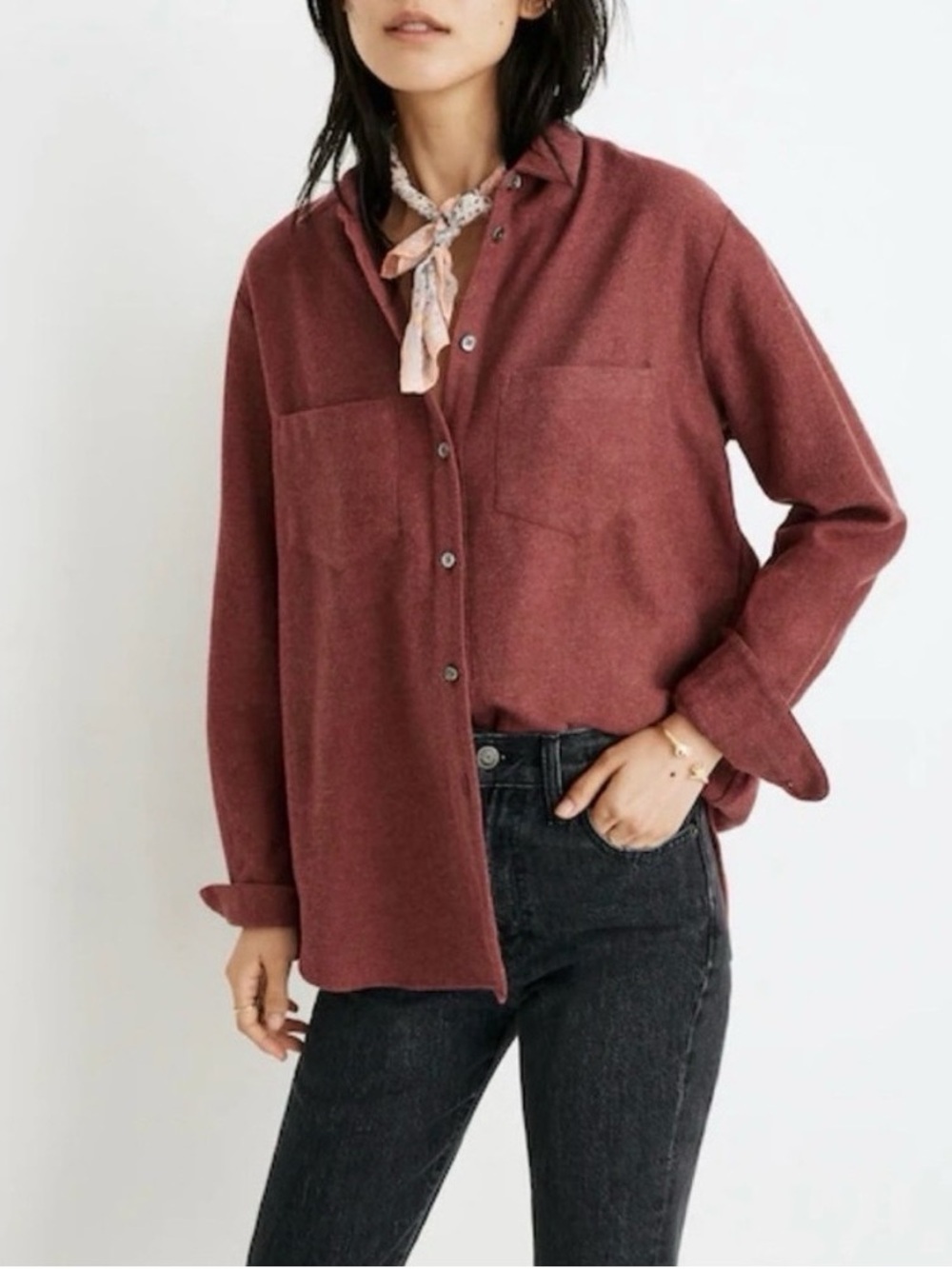 Madewell Women’s Burgundy Long-Sleeve Flannel Shirt